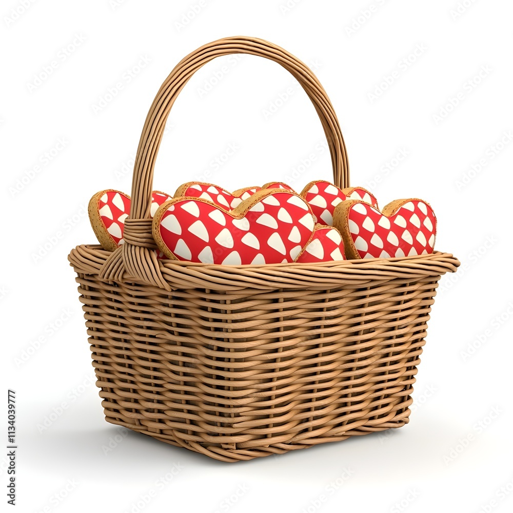 Heart-Shaped Cookies in Wicker Basket for Celebrations and Special Occasions Heart-Shaped Cookies in Wicker Basket for Celebrations and Special Occasions