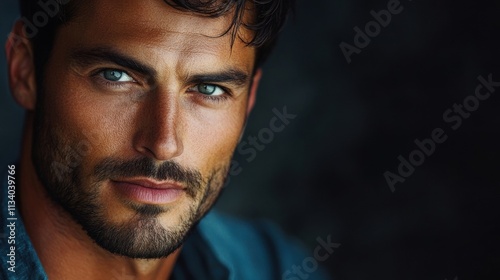 handsome man portrait intense gaze green eyes facial hair