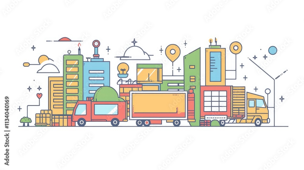 Naklejka premium Urban Logistics and Transportation Illustration