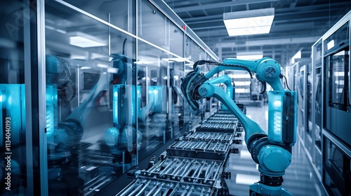 Automated Robotic Arms Efficiently Stacking and Organizing Crates of Bottled Water for Seamless Shipment and Distribution Logistics