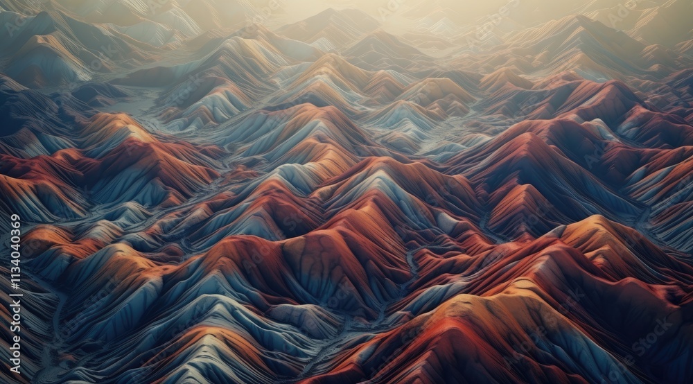 Fototapeta premium beautiful color points, 3D texture relief, undulating mountain range with thin lines, high resolution, high detail, high quality, high definition, hyperrealistic