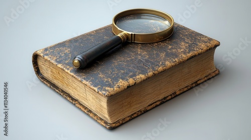 Exploring historical texts with magnifying glass study room still life intellectual environment close-up perspective