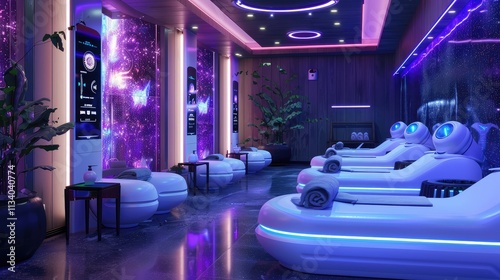 Futuristic Spa Lounge with Neon Lighting