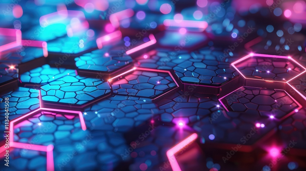 Neon Hexagonal Digital Network Neon Hexagonal Digital Network