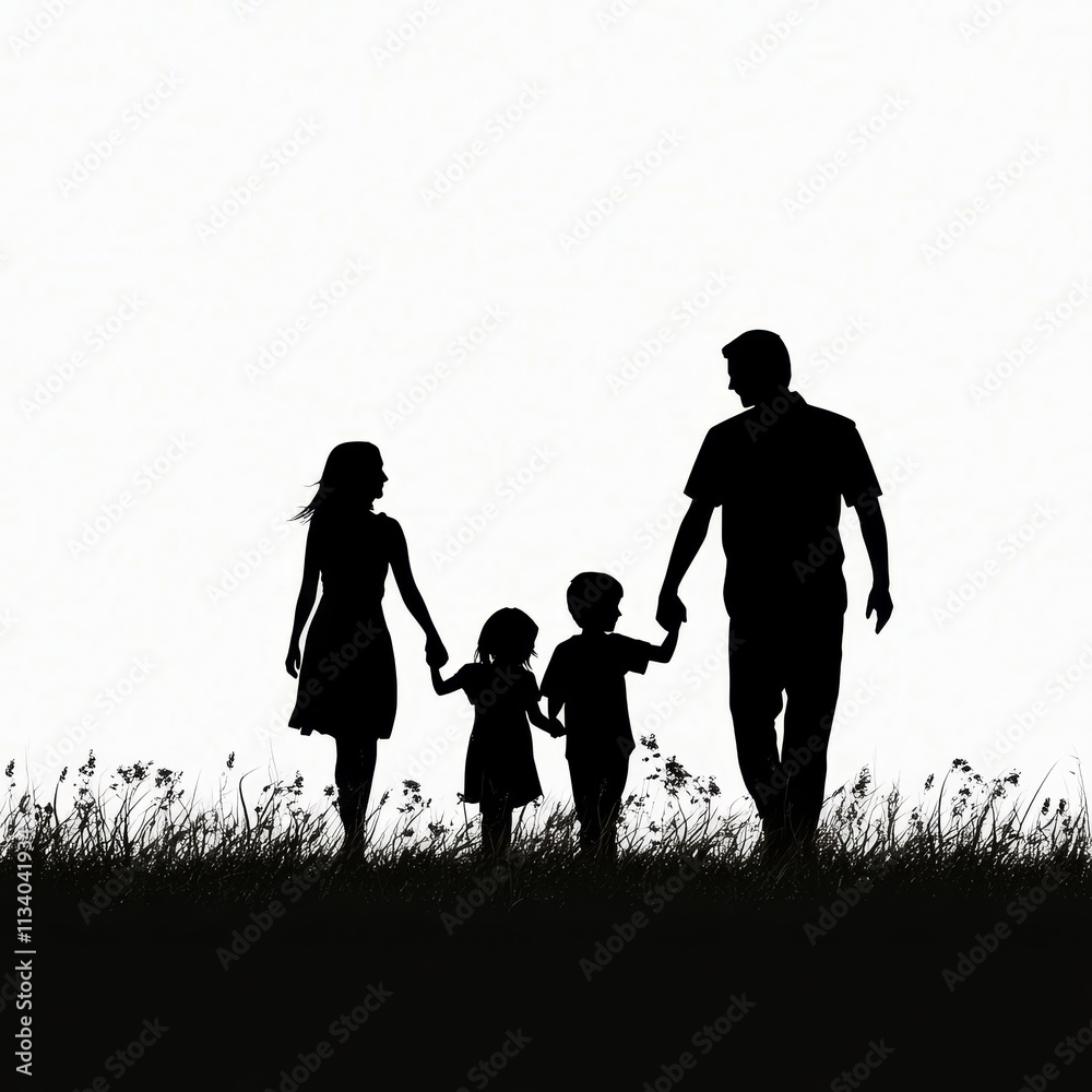 A silhouette of a family holding hands at a park A silhouette of a family holding hands at a park