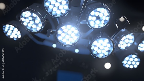 Close-up of bright surgical LED lights in an operating room. photo