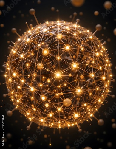 A glowing sphere of interconnected points and glowing nodes 