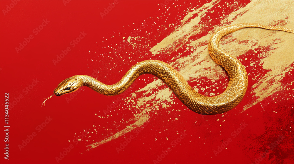 brush stroke snake on red background, Chinese New Year, year of the snake, room for text