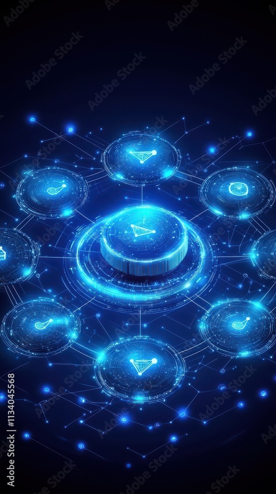 Obraz premium Digital interaction interface virtual workspace graphic design futuristic technology aerial view user experience concept