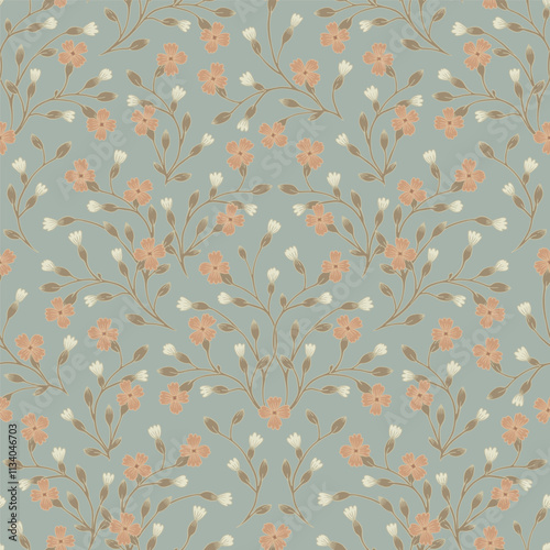 Seamless flower pattern. Hand drawn small orange flowers. photo