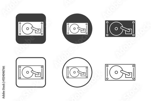 harddisk icon design 6 variations. Set electronic hardware icons. Isolated on white background.