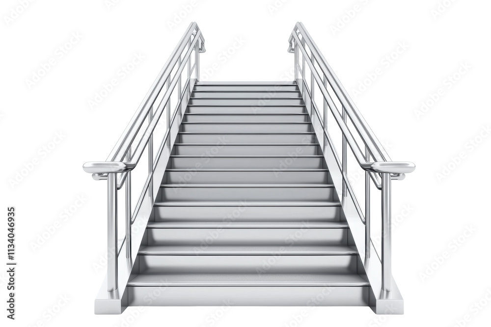 Silver Staircase with Railings Isolated on PNG Transparent Background Silver Staircase with Railings Isolated on PNG Transparent Background