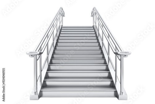 Silver Staircase with Railings Isolated on PNG Transparent Background