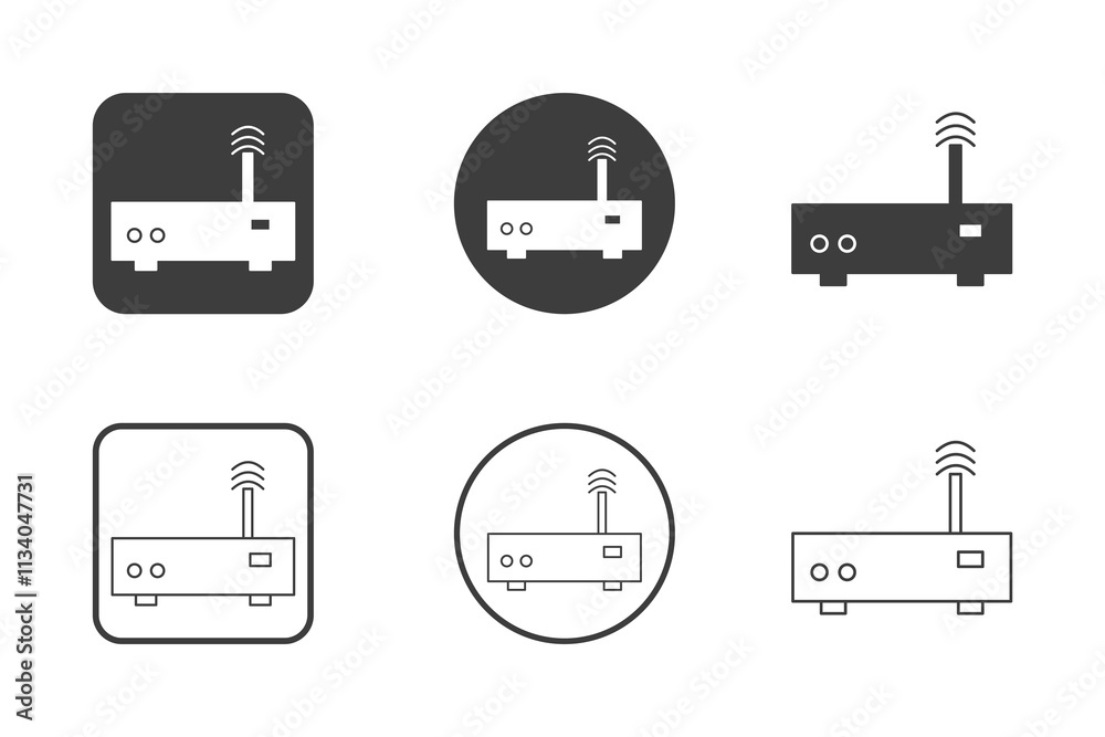wifi router icon design 6 variations. Set electronic hardware icons. Isolated on white background. wifi router icon design 6 variations. Set electronic hardware icons. Isolated on white background.