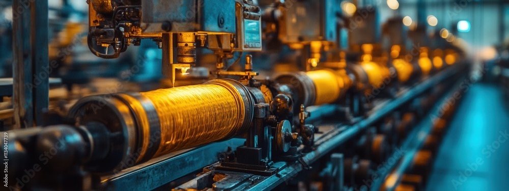 Fototapeta premium Industrial machinery operation in factory setting manufacturing process high-tech environment close-up view efficiency concept