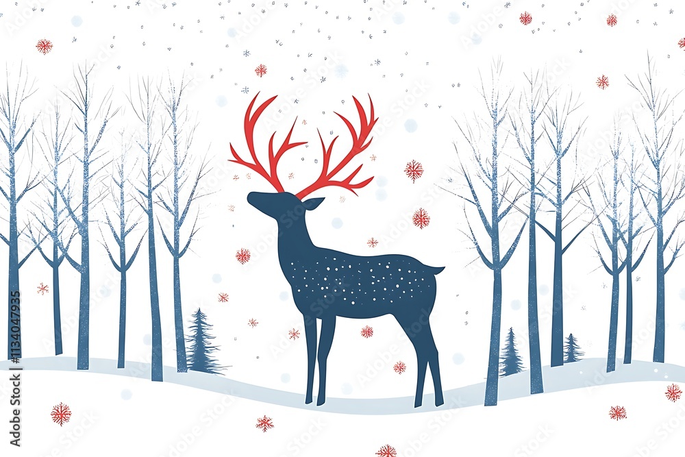 a christmas image of a reindeer in the snowy forest, white background a christmas image of a reindeer in the snowy forest, white background