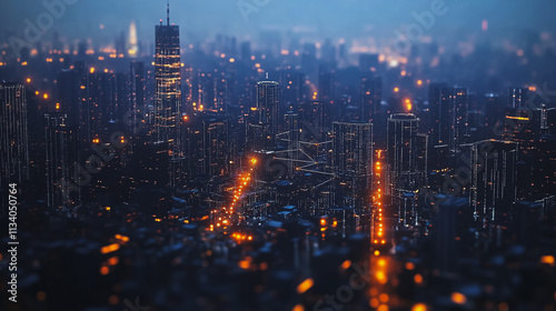 Wallpaper Mural Smart digital Innovation city with connection network reciprocity over the cityscape. of future smart wireless digital city and social media networking systems that connects people with in city Torontodigital.ca