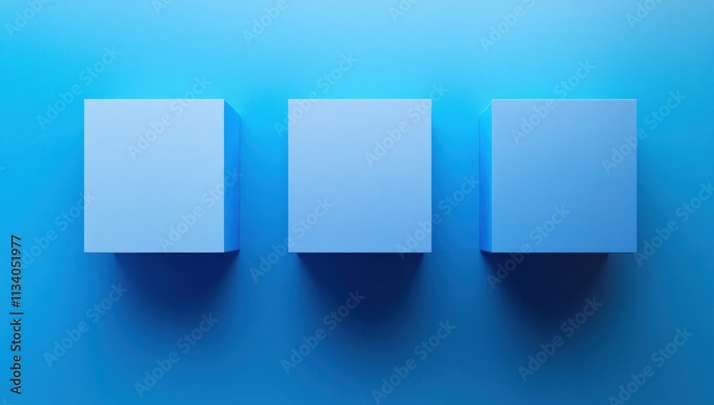 Three light blue cubes on a blue background.