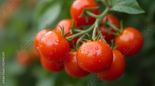 fresh red tomatoes hanging in tree ai generated