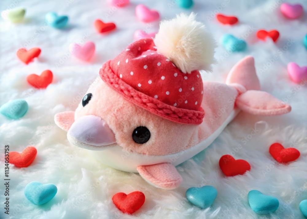 Adorable Valentine's Day Dolphin Plush Hat: Bird's Eye View Photography Adorable Valentine's Day Dolphin Plush Hat: Bird's Eye View Photography
