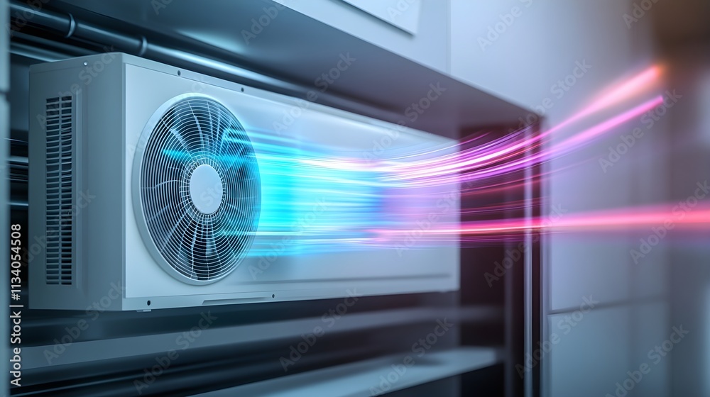 Air conditioner with visualization of fresh air flow. Air conditioner with visualization of fresh air flow.