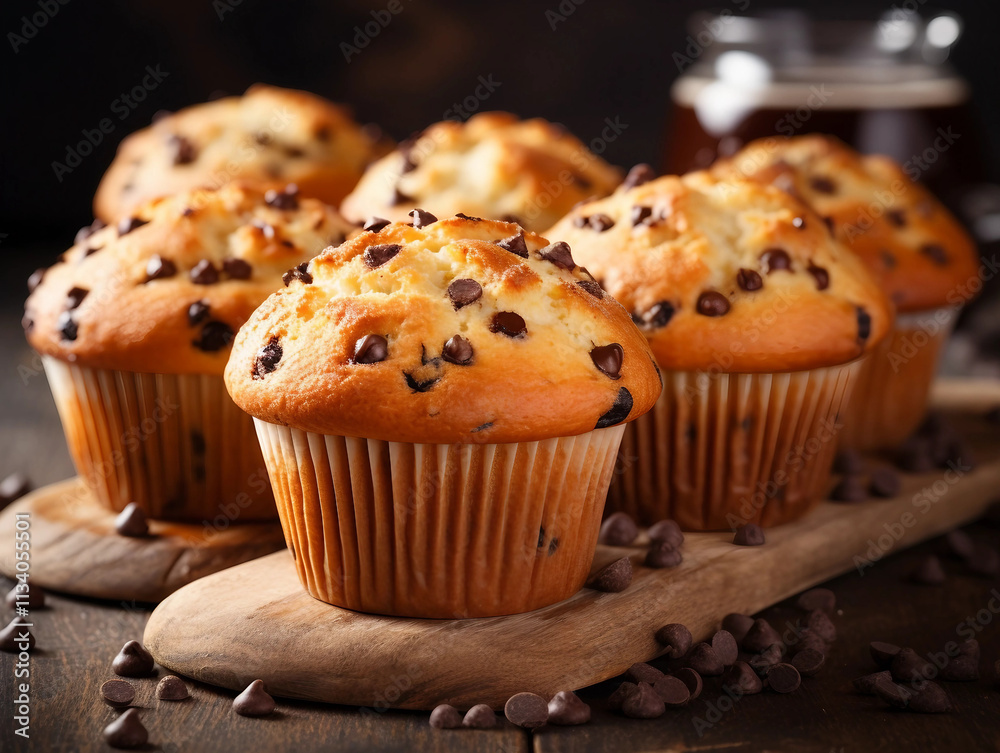 Group of muffins with chocolate chips Group of muffins with chocolate chips