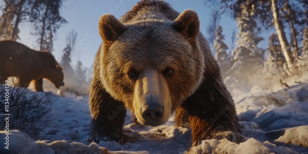 Brown bear in snowy field Brown bear in snowy field