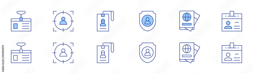 Identity icon set in two styles, Duotone and Thin Line style. Editable stroke. identity, passport, student, id card, identity theft Identity icon set in two styles, Duotone and Thin Line style. Editable stroke. identity, passport, student, id card, identity theft