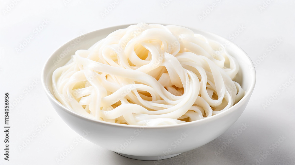 Delicious Bowl of White Noodles on a Clean White Table Delicious Bowl of White Noodles on a Clean White Table