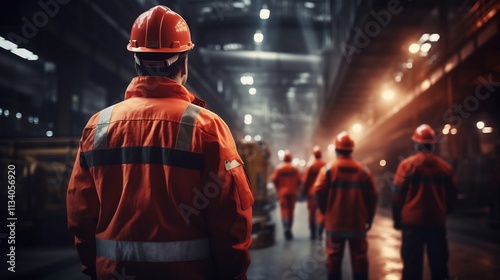 A team of workers wearing safety helmets supervising the production of zinc materials in a large scale manufacturing facility  The image showcases the industrial process machinery