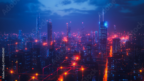 Wallpaper Mural Smart digital Innovation city with connection network reciprocity over the cityscape. of future smart wireless digital city and social media networking systems that connects people with in city Torontodigital.ca