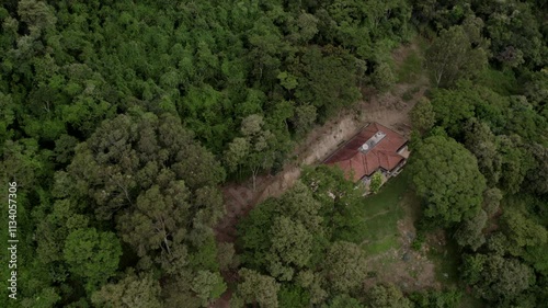Isolated Home complex in South American forest - aerial view