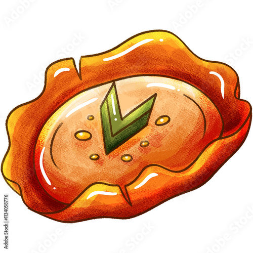 illustration of  javanese pancake serabi with pandan leaf