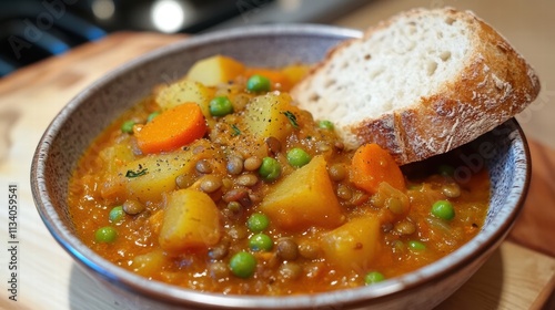 hearty lentil stew with crusty bread