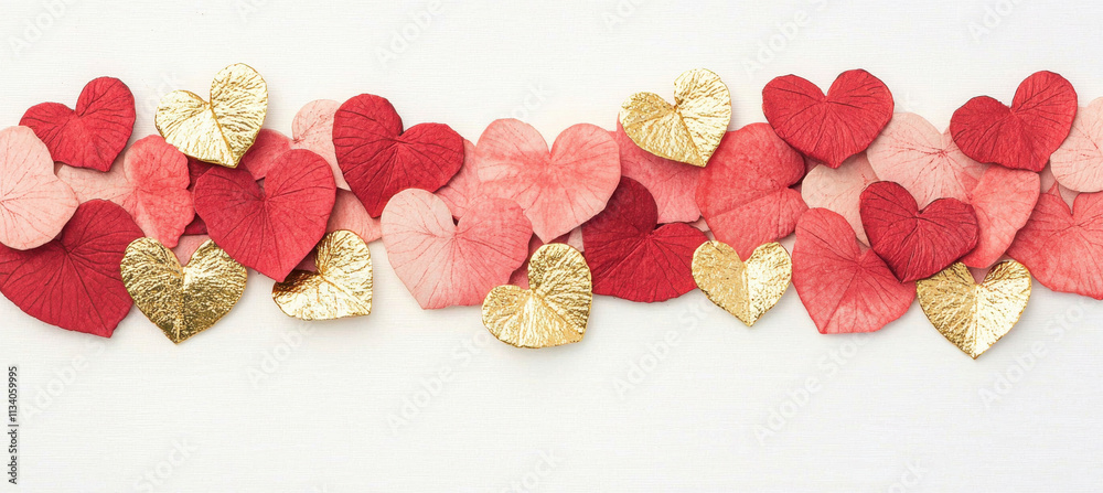 Colorful heart shapes made of paper and gold foil for Valentine Day Colorful heart shapes made of paper and gold foil for Valentine Day