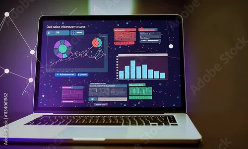 Finance analytic dashboard management on 3D laptop


