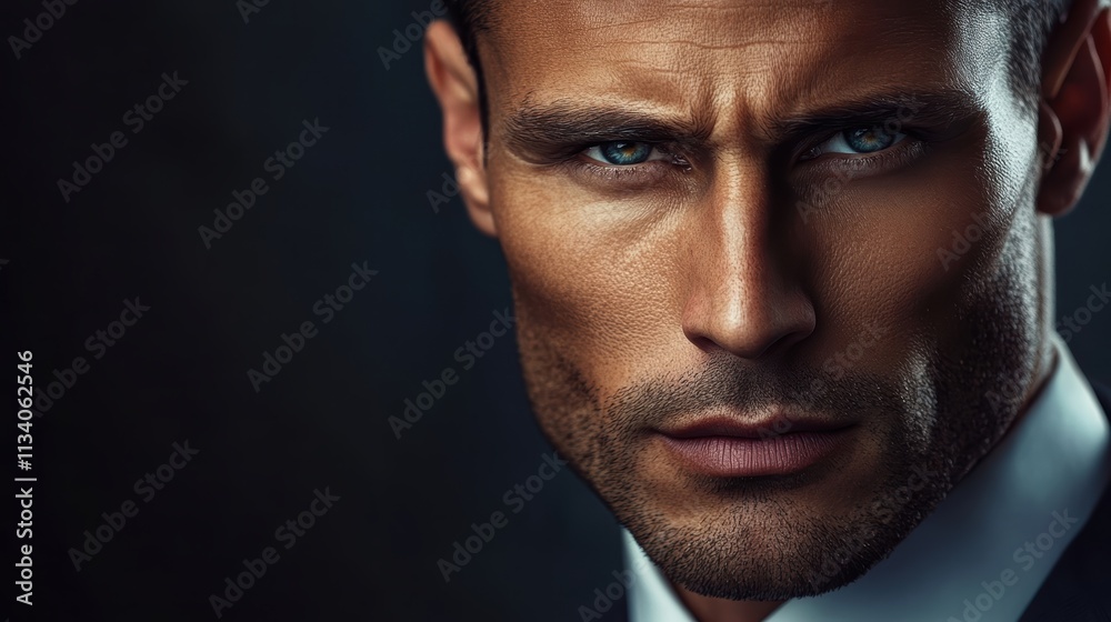 Obraz premium intense male portrait confident man serious gaze