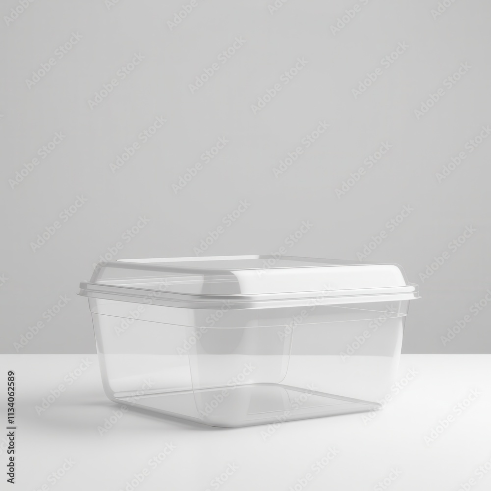 A sleek transparent food box mockup with a neutral background, soft lighting, and sealed lid for polished and professional customization