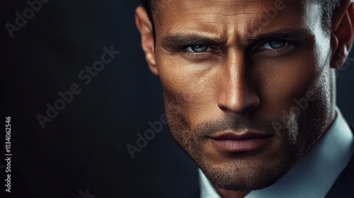 intense male portrait confident man serious gaze