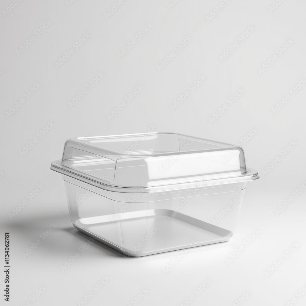 Transparent food box mockup with smooth surfaces, soft shadows, and a neutral background for polished packaging visuals Transparent food box mockup with smooth surfaces, soft shadows, and a neutral background for polished packaging visuals