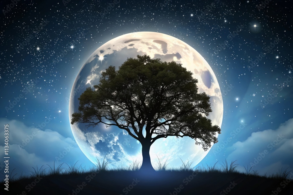 Moonlight night and tree silhouette wallpaper