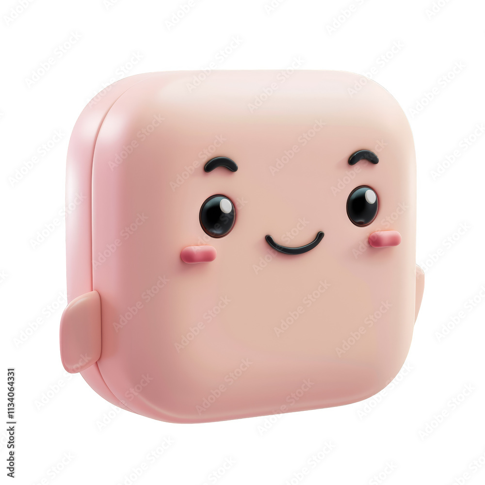 Adorable Pink Square Cartoon Character isolated on a transparent background Adorable Pink Square Cartoon Character isolated on a transparent background