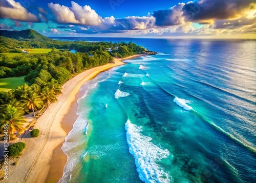 Aerial Beach Bliss: Summer Vacation Lagoon Scene