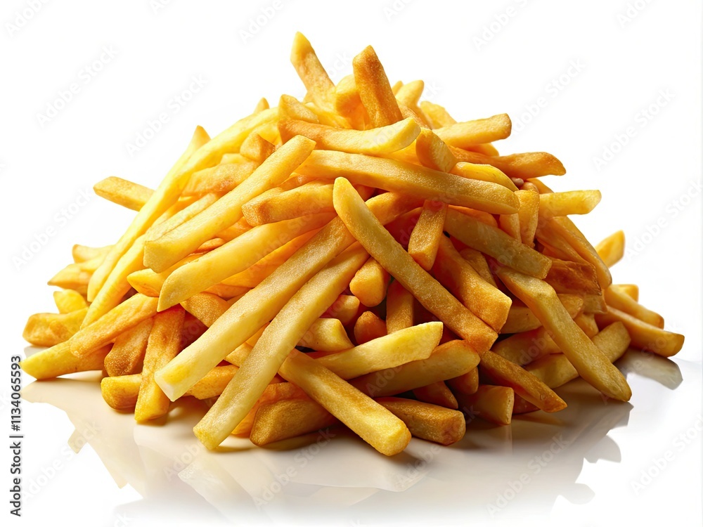 Dreamy, isolated French fries; a whimsical, artistic food still life.