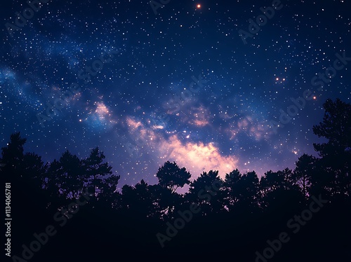 Starry Night Sky Over Silhouetted Forest Trees photo