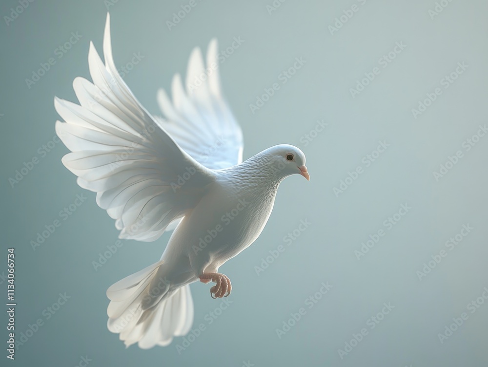 White dove flying with open wings