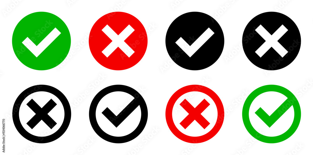 Check mark icon. Red cross collection. Checklist signs, approval badge. Vector illustration Check mark icon. Red cross collection. Checklist signs, approval badge. Vector illustration