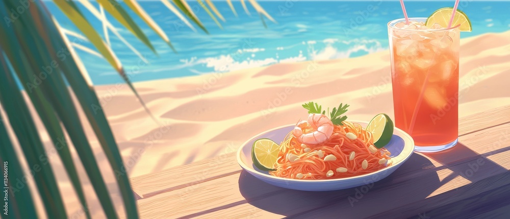 Beachside seafood delight tropical paradise food photography sunny environment close-up culinary experience