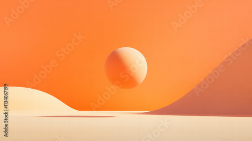 Surreal Orange Landscape with Sphere