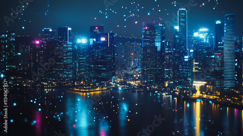 Wallpaper Mural Smart digital Innovation city with connection network reciprocity over the cityscape. of future smart wireless digital city and social media networking systems that connects people with in city Torontodigital.ca